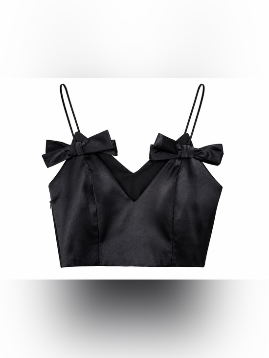 Zara Tops - Zara Black Satin Bow Crop Top M Coquette Balletcore Party Going Out Y2K Cami